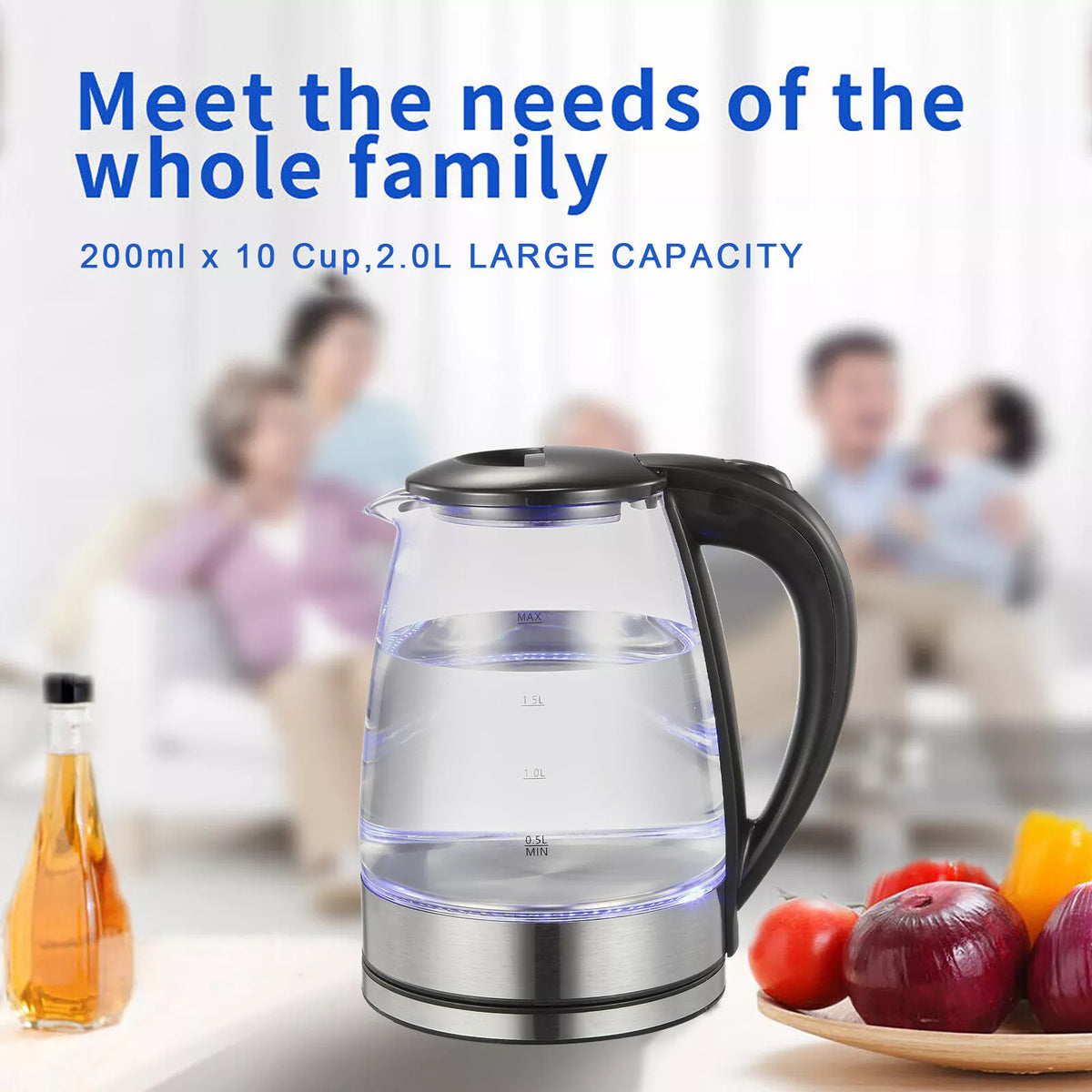 CrystalGlow - Elektrischer Wasserkocher aus Glas 2L