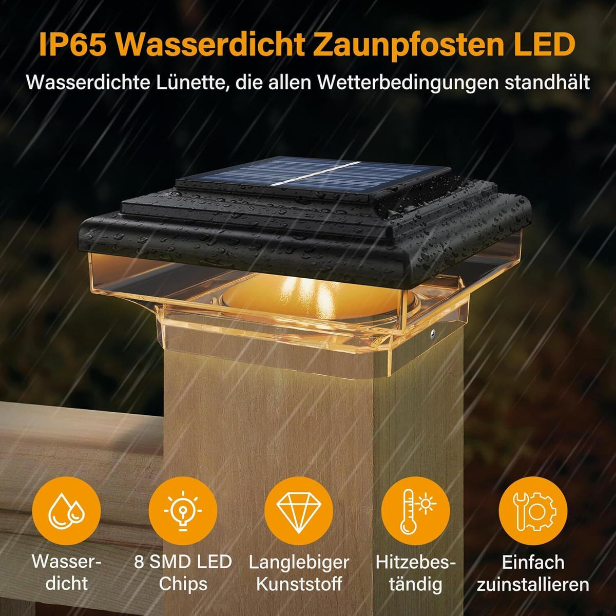 GlowGuard Square - Solar-Pfostenkappenleuchte