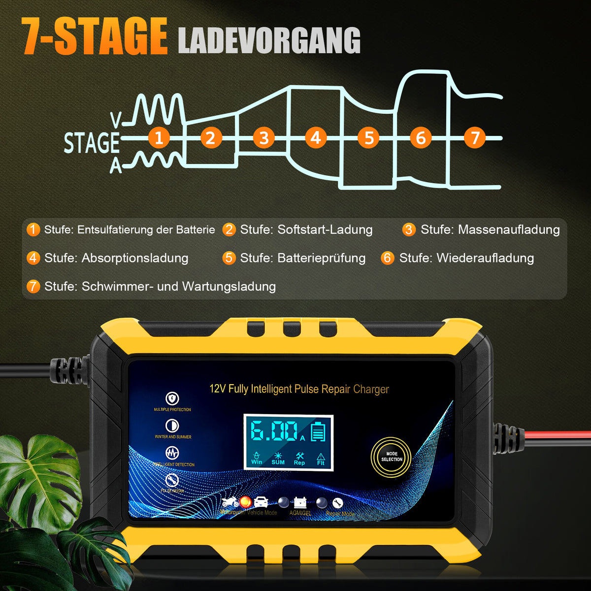 EnergieWerk - 12V Intelligentes Autobatterie-Ladegerät
