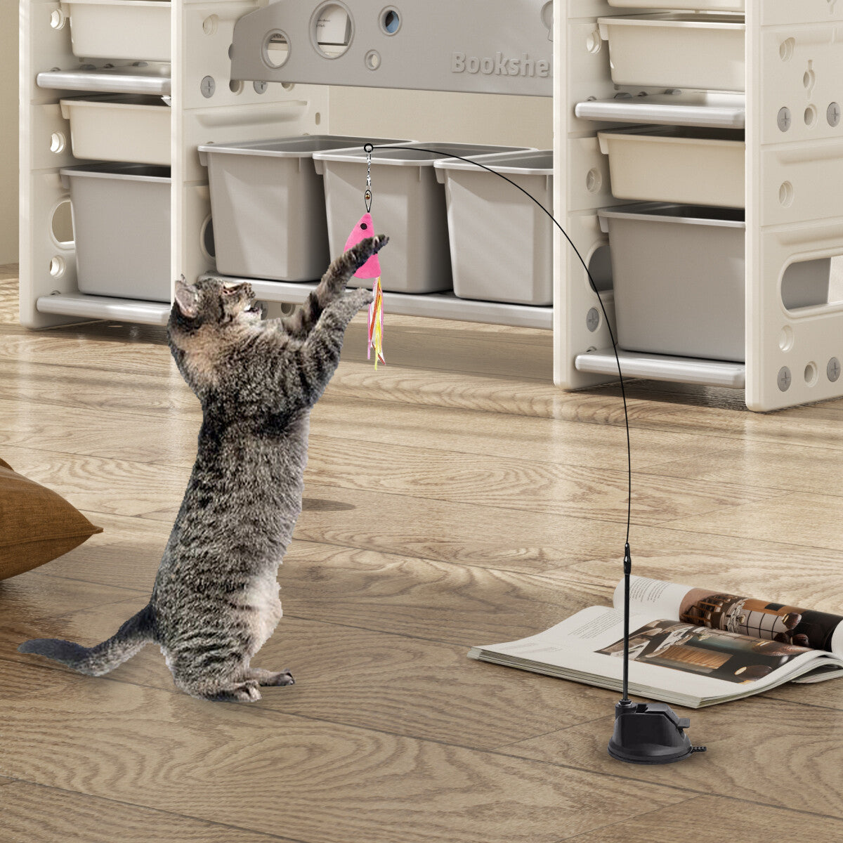 PurrJoy Playstick – Katzenspielzeug mit Feder für Wohnungskatzen