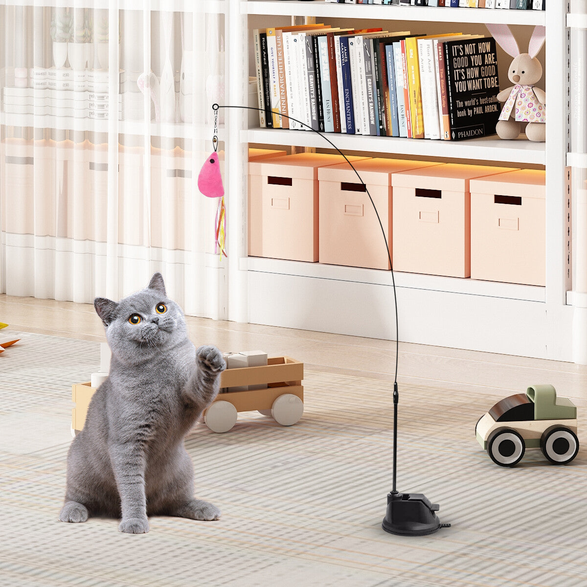 PurrJoy Playstick – Katzenspielzeug mit Feder für Wohnungskatzen