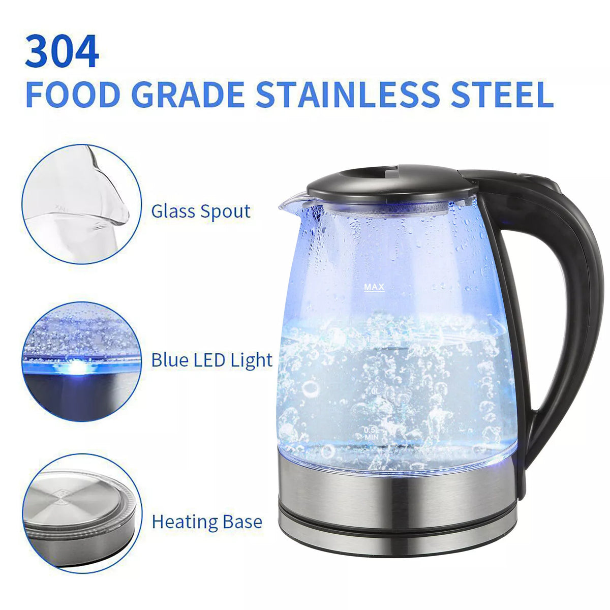 CrystalGlow - Elektrischer Wasserkocher aus Glas 2L