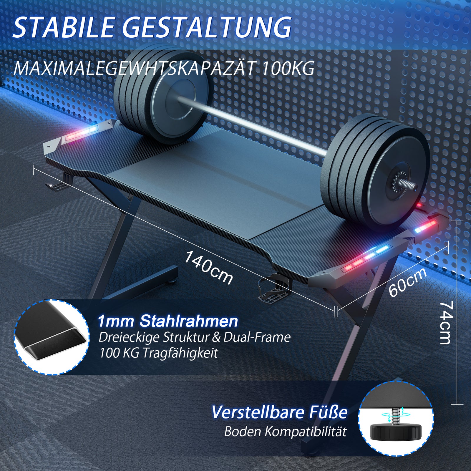 NovaEdge – Gaming-Schreibtisch mit RGB-Beleuchtung