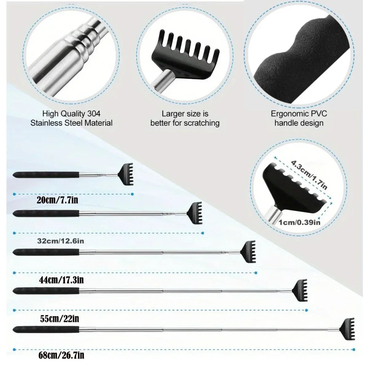 SilberGriff Komfort - Teleskop Edelstahl Rückenkratzer Set