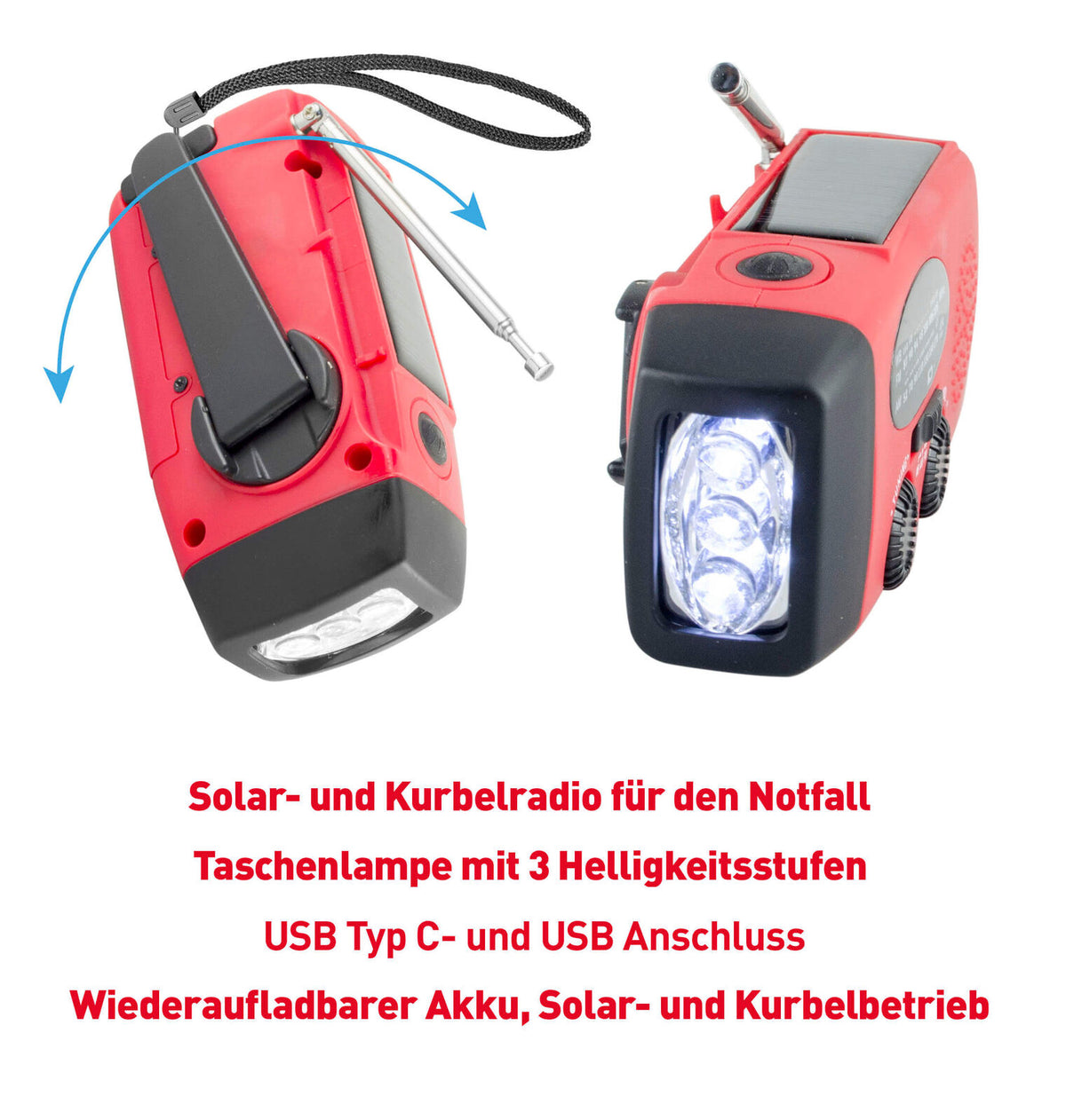 SafePower CrankLight - Notfall-Handkurbelradio mit Solarladegerät