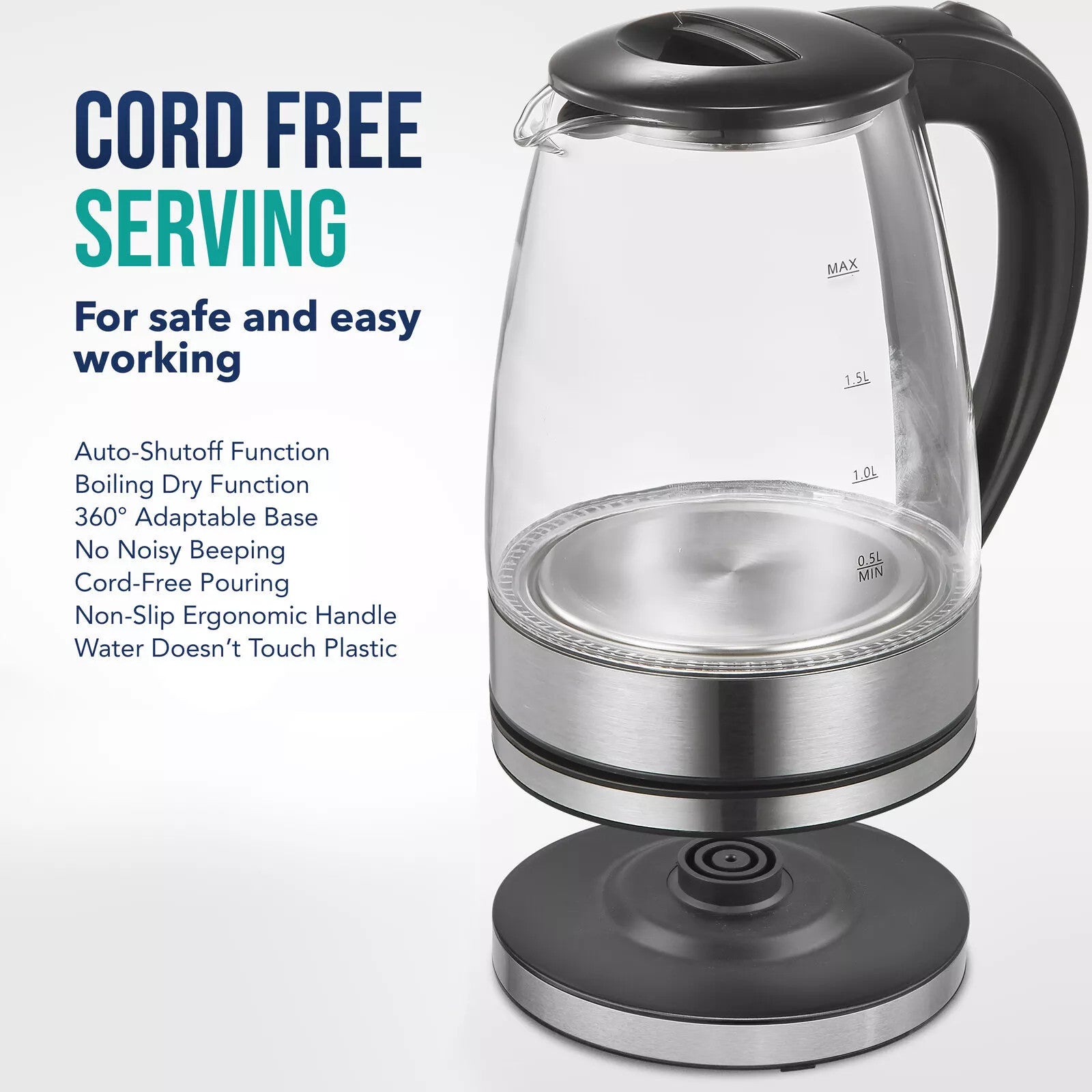 CrystalGlow - Elektrischer Wasserkocher aus Glas 2L