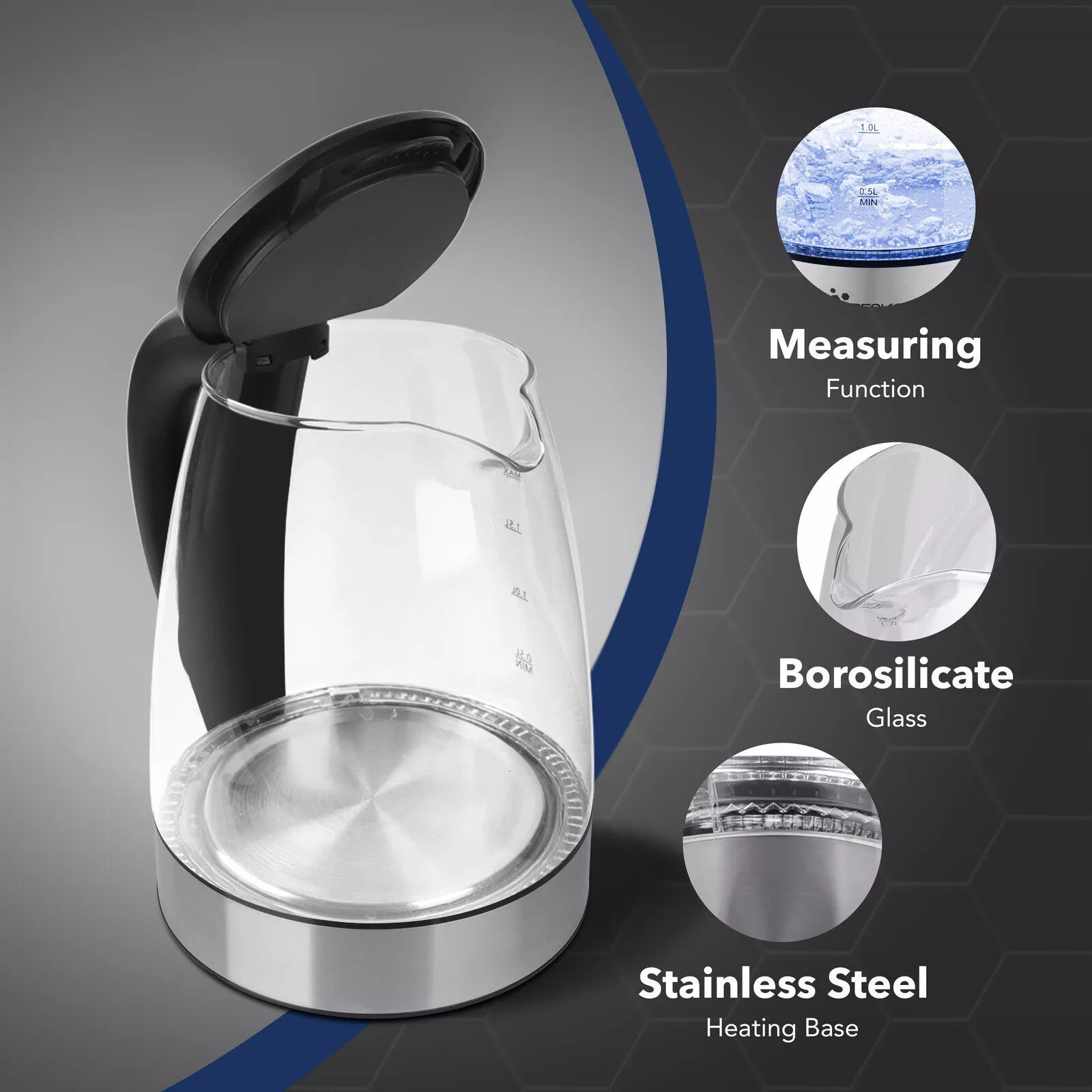 CrystalGlow - Elektrischer Wasserkocher aus Glas 2L