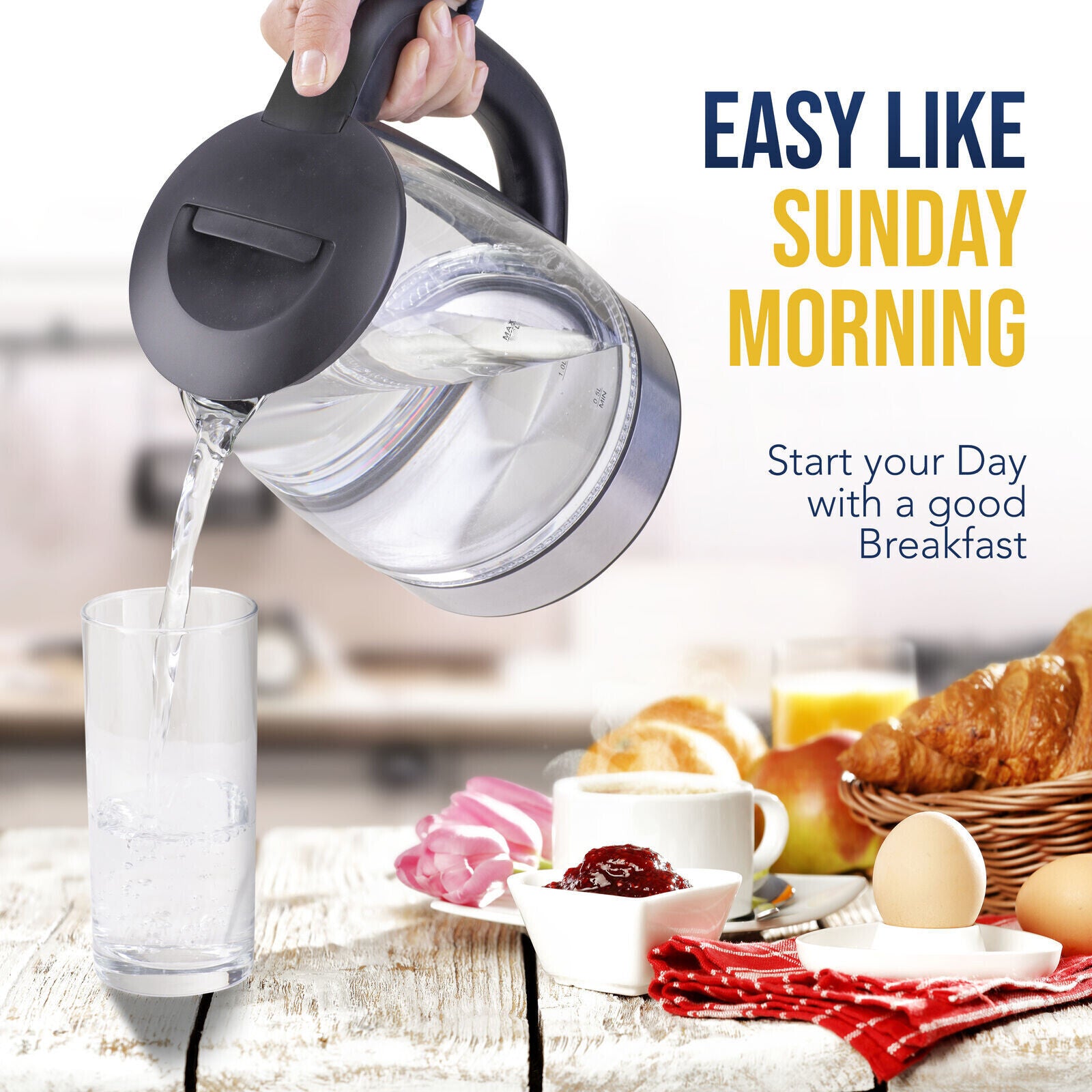 CrystalGlow - Elektrischer Wasserkocher aus Glas 2L