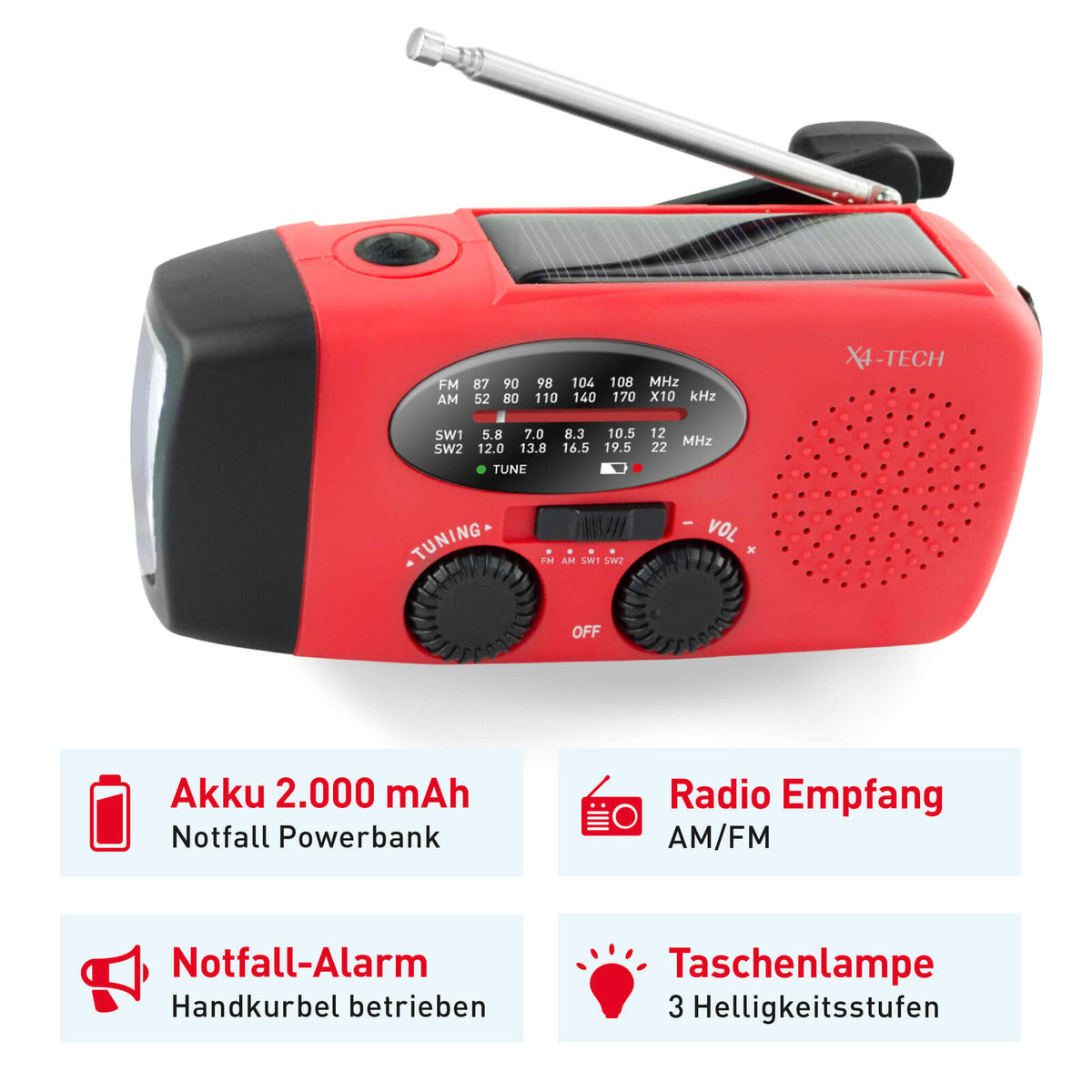 SafePower CrankLight - Notfall-Handkurbelradio mit Solarladegerät