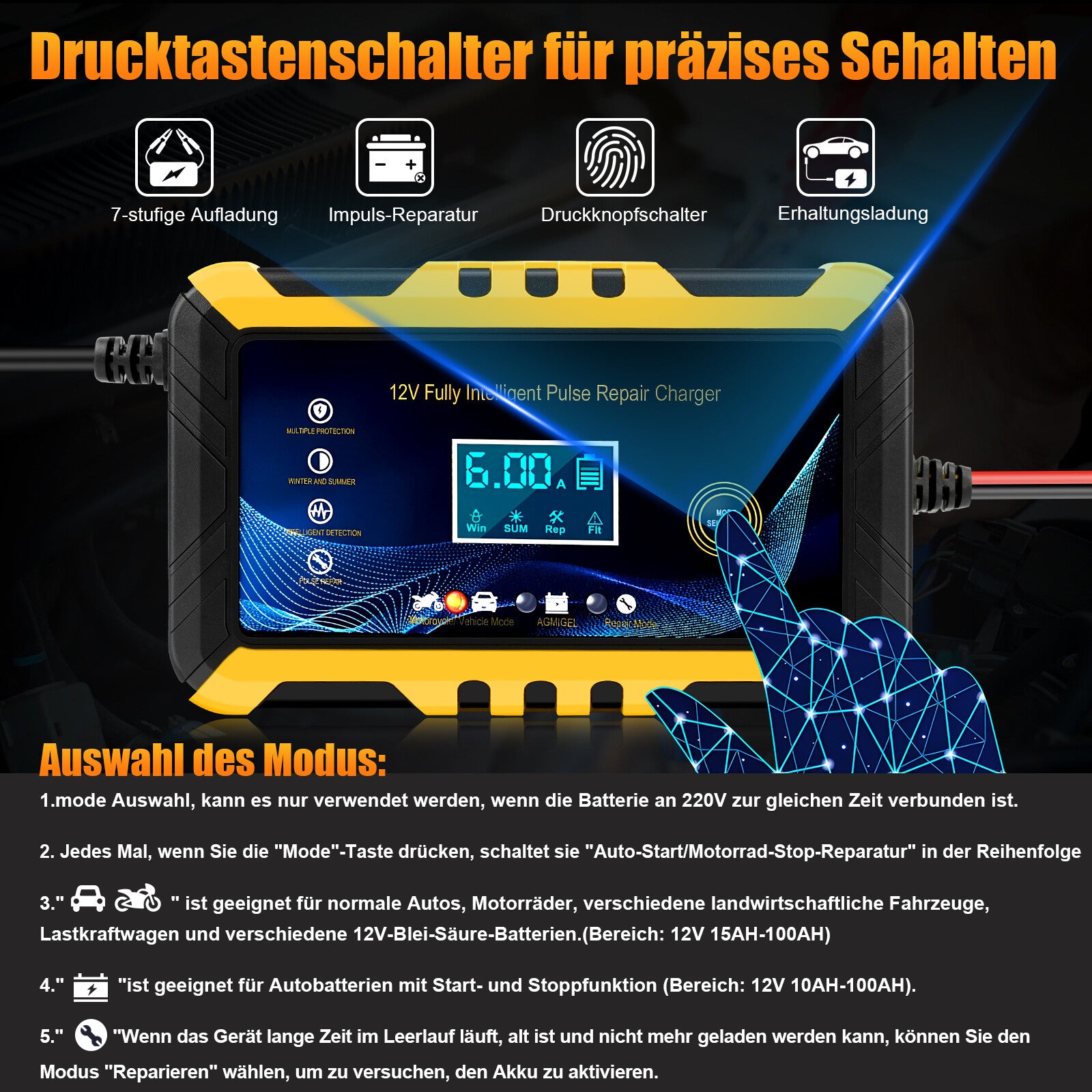 EnergieWerk - 12V Intelligentes Autobatterie-Ladegerät