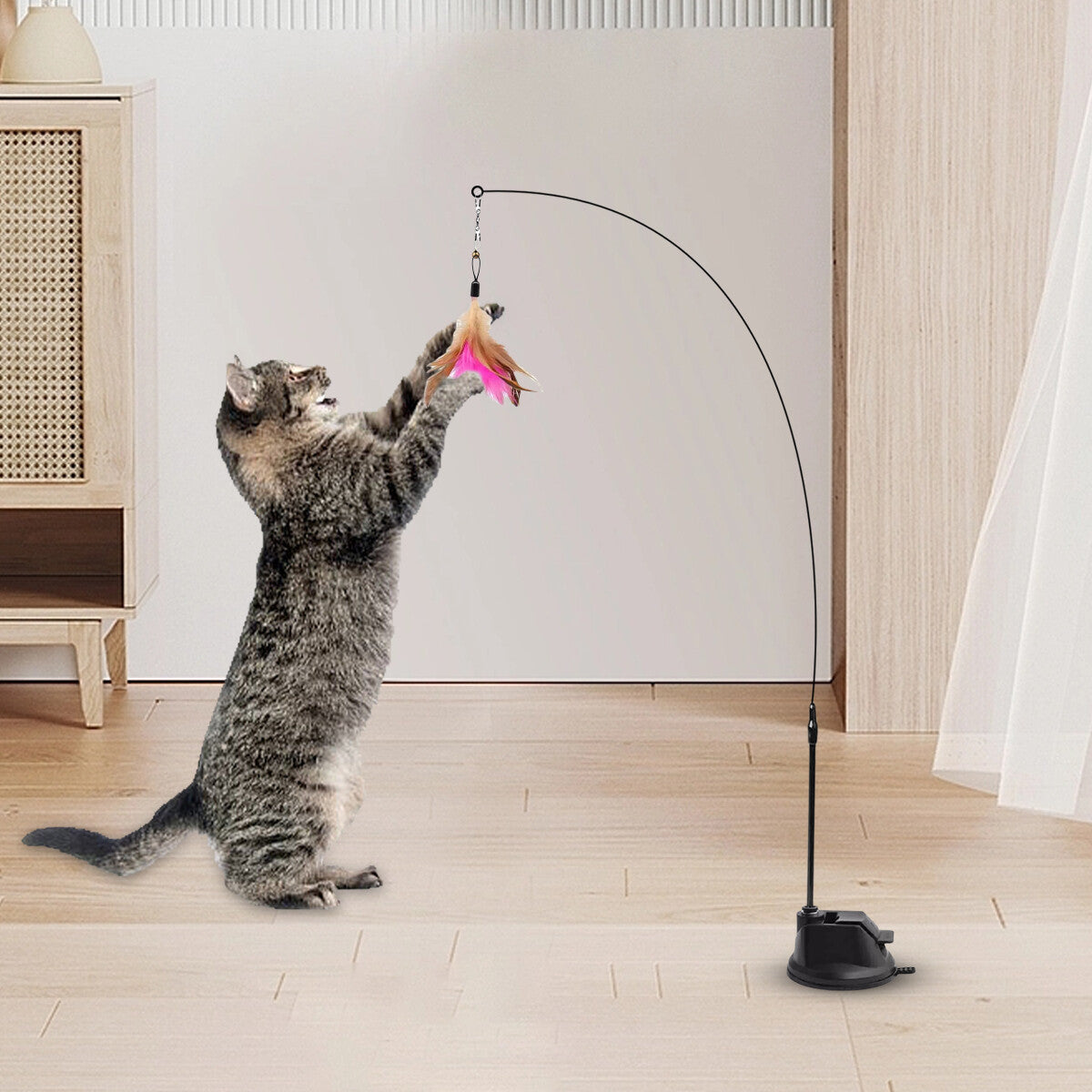 PurrJoy Playstick – Katzenspielzeug mit Feder für Wohnungskatzen