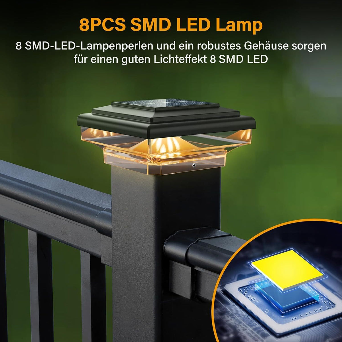 GlowGuard Square - Solar-Pfostenkappenleuchte