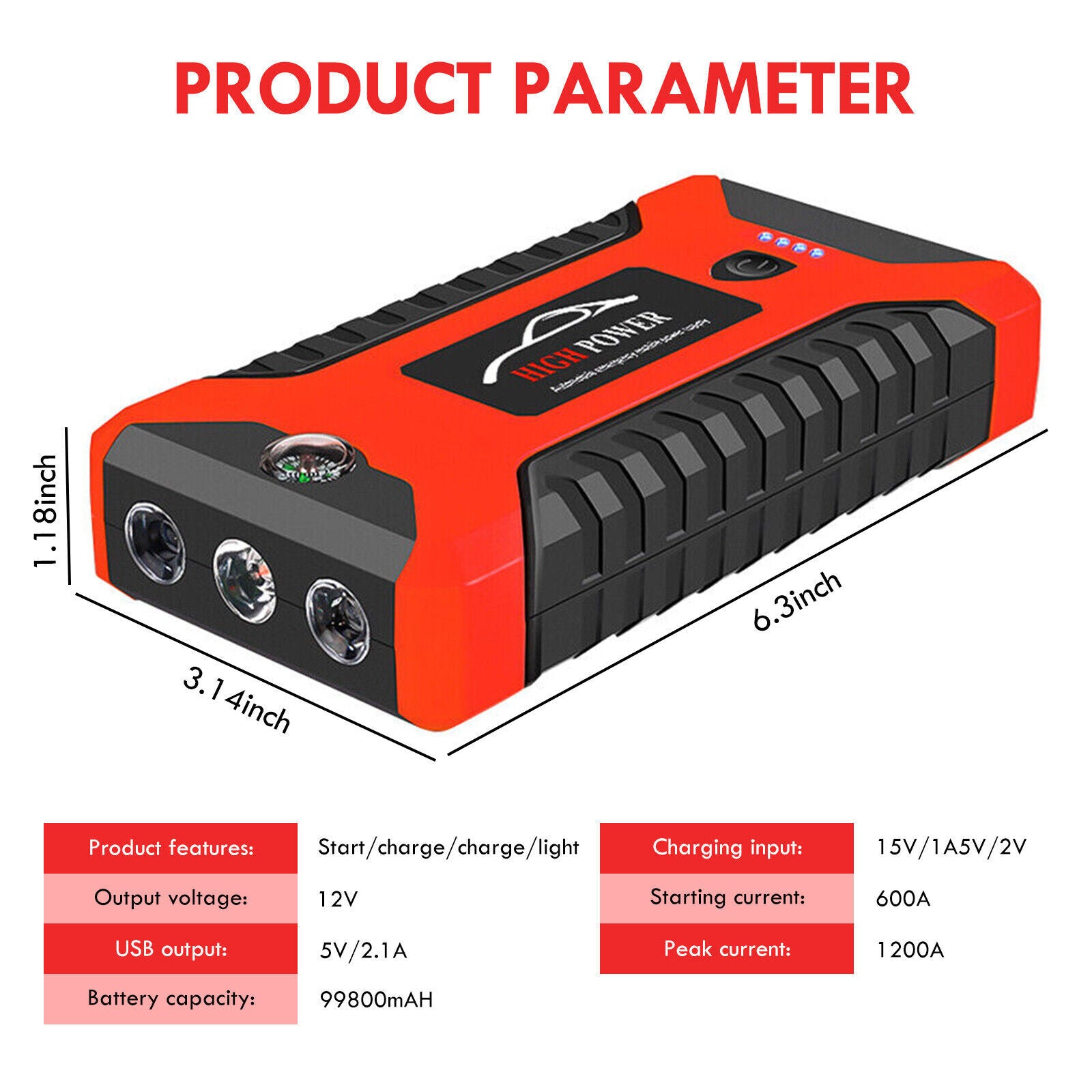 JumpIQ - Tragbares Starthilfegerät 99800mAh