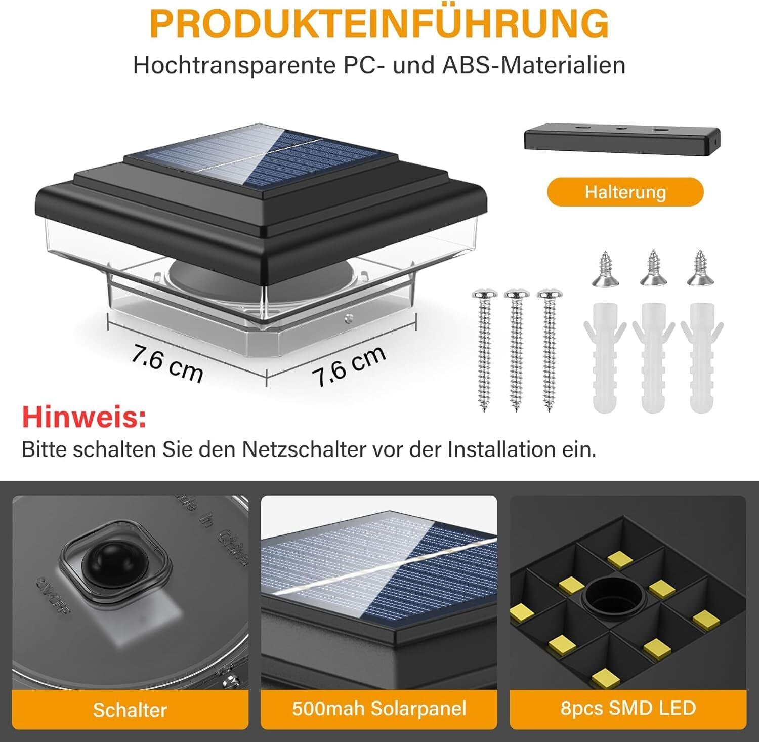 GlowGuard Square - Solar-Pfostenkappenleuchte