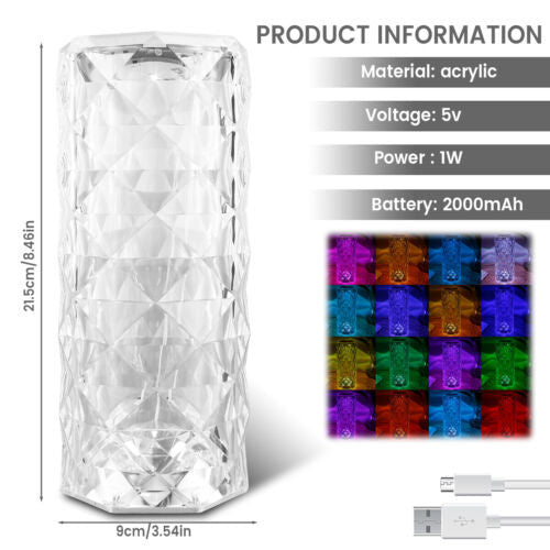 Glanzlicht – USB Wiederaufladbare Kristall Nachttischlampe